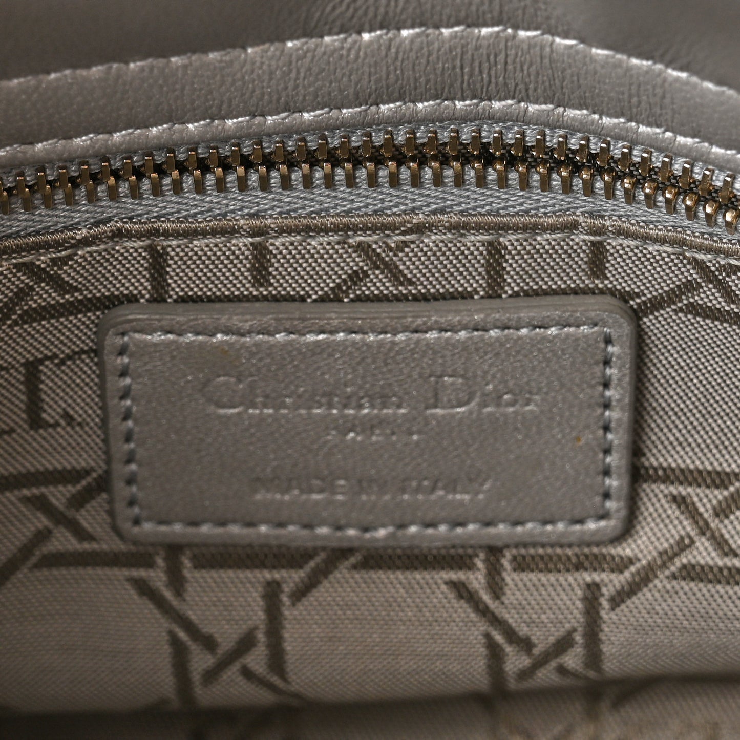Metallic Lambskin Cannage Mini Lady Dior Grey