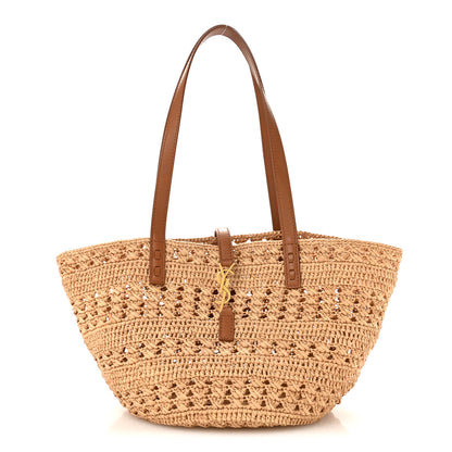 Saint Laurent Raffia Calfskin Small Panier Tote Naturel 1 of 11