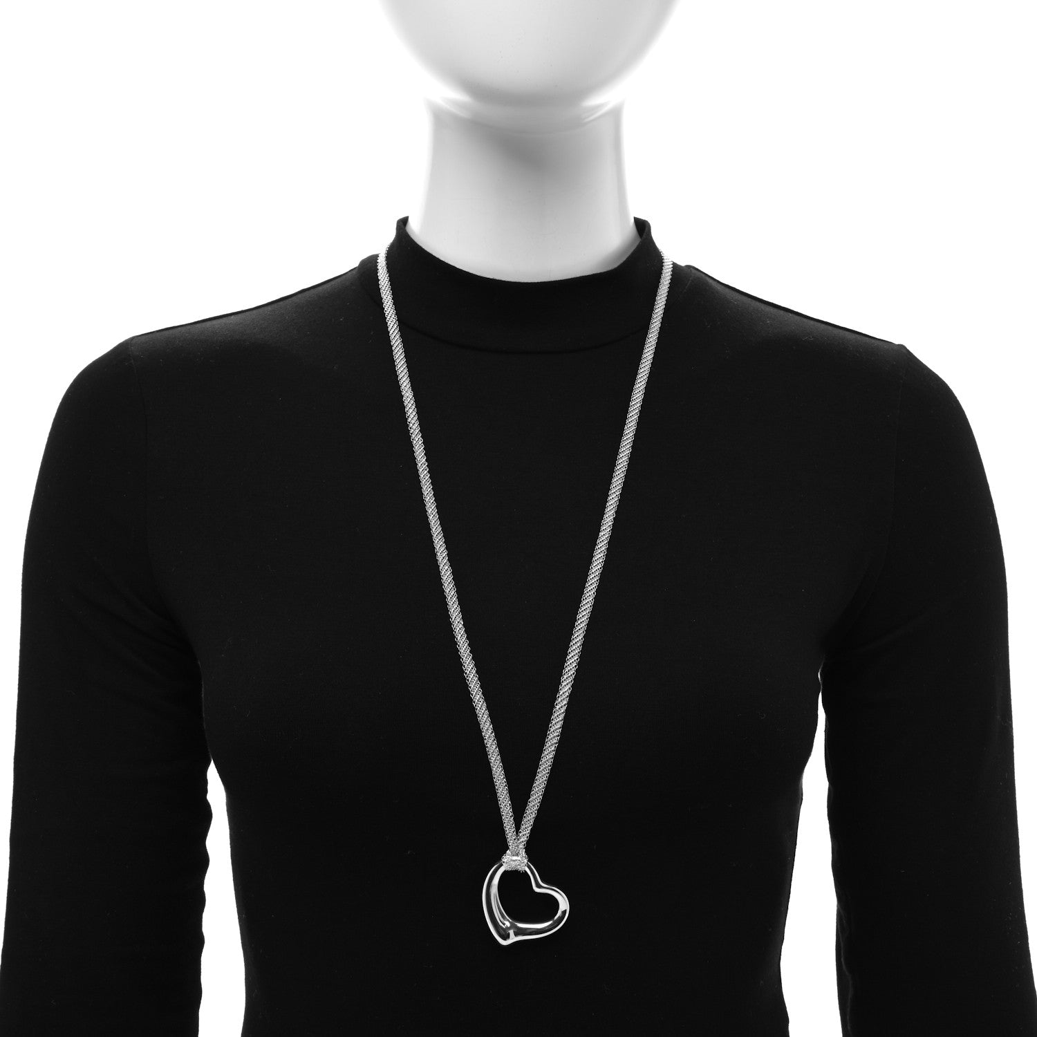 Tiffany Sterling Silver 35mm Elsa Peretti Open Heart Pendant Mesh Necklace 3 of 5