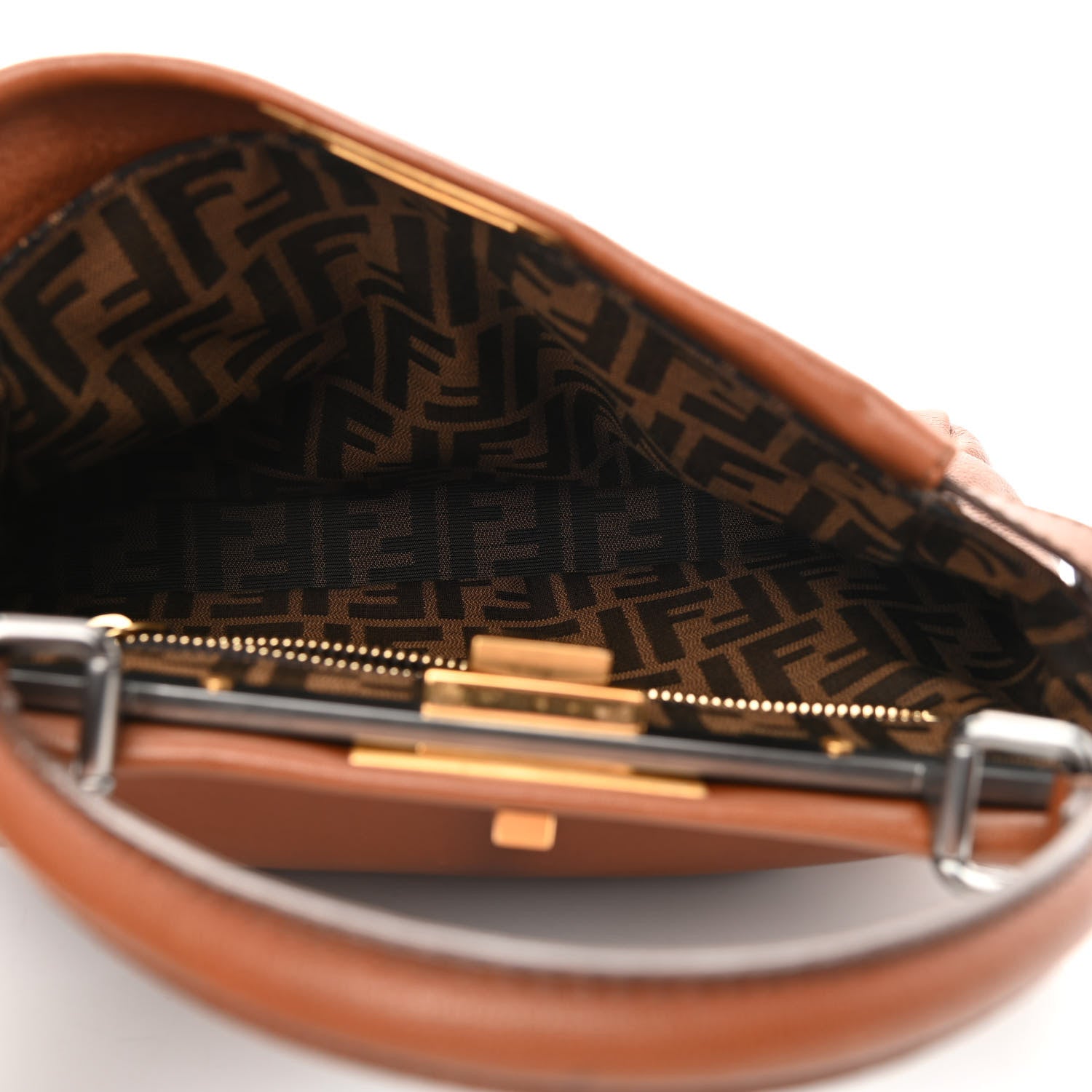 Fendi Goatskin Zucca Medium Peekaboo Iconic Satchel Cuoio Tobacco Moro 4 of 12
