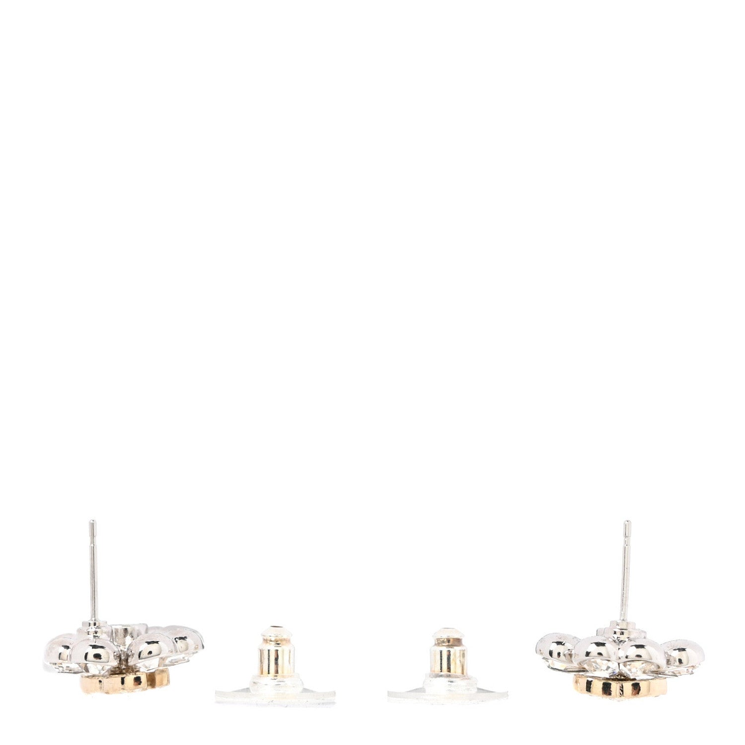 Chanel Metal Crystal CC Clover Heart Earrings Silver Gold 3 of 5