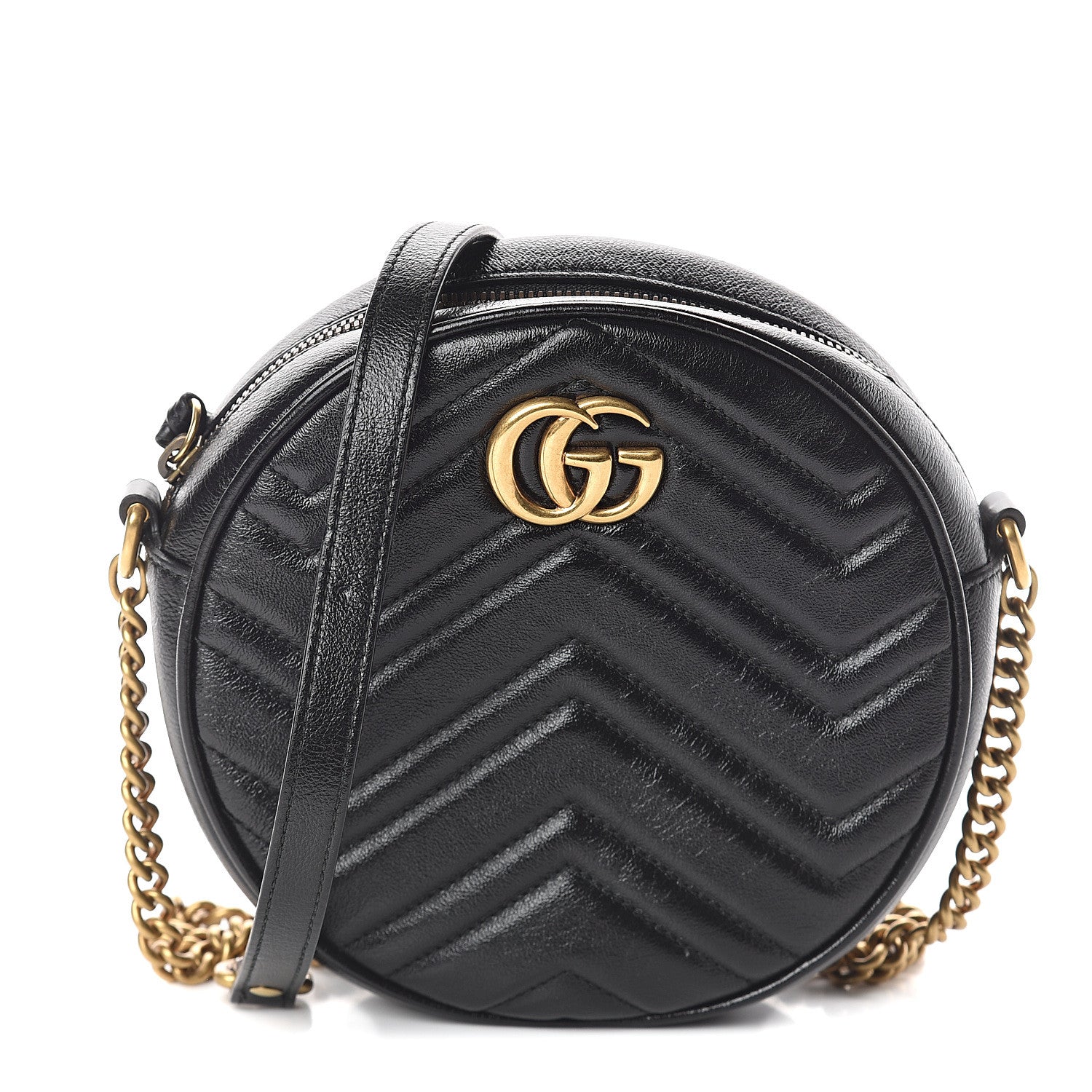 Gucci Azalea Calfskin Matelasse Heart Mini GG Marmont Round Shoulder Bag Black 1 of 7