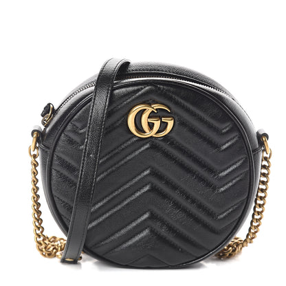Gucci Azalea Calfskin Matelasse Heart Mini GG Marmont Round Shoulder Bag Black 1 of 7