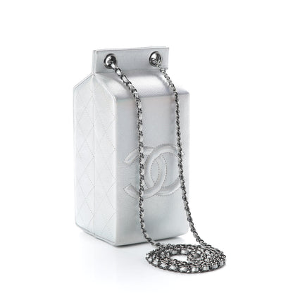 Chanel Metallic Goatskin Lait de Coco Milk Carton Bag Silver 3 of 10