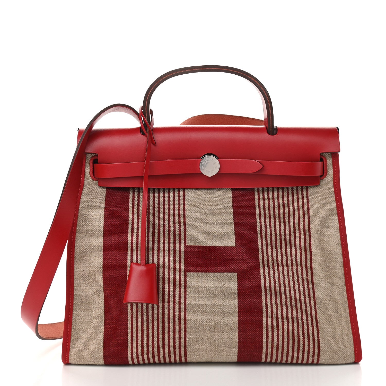 Hermes Vache Hunter Toile H Vibration Herbag Zip 31 PM Bordeaux Ficelle Rouge Piment 3 of 10