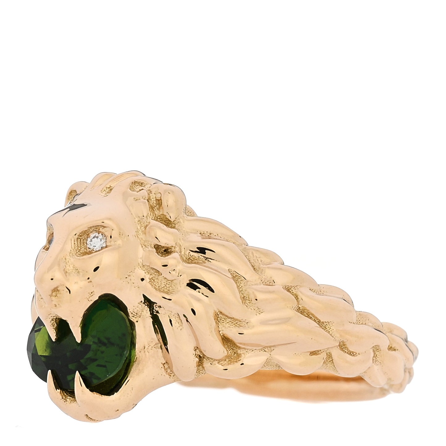 18K Yellow Gold Diamond Chrome Diopside Lion Head Ring 50 5.5