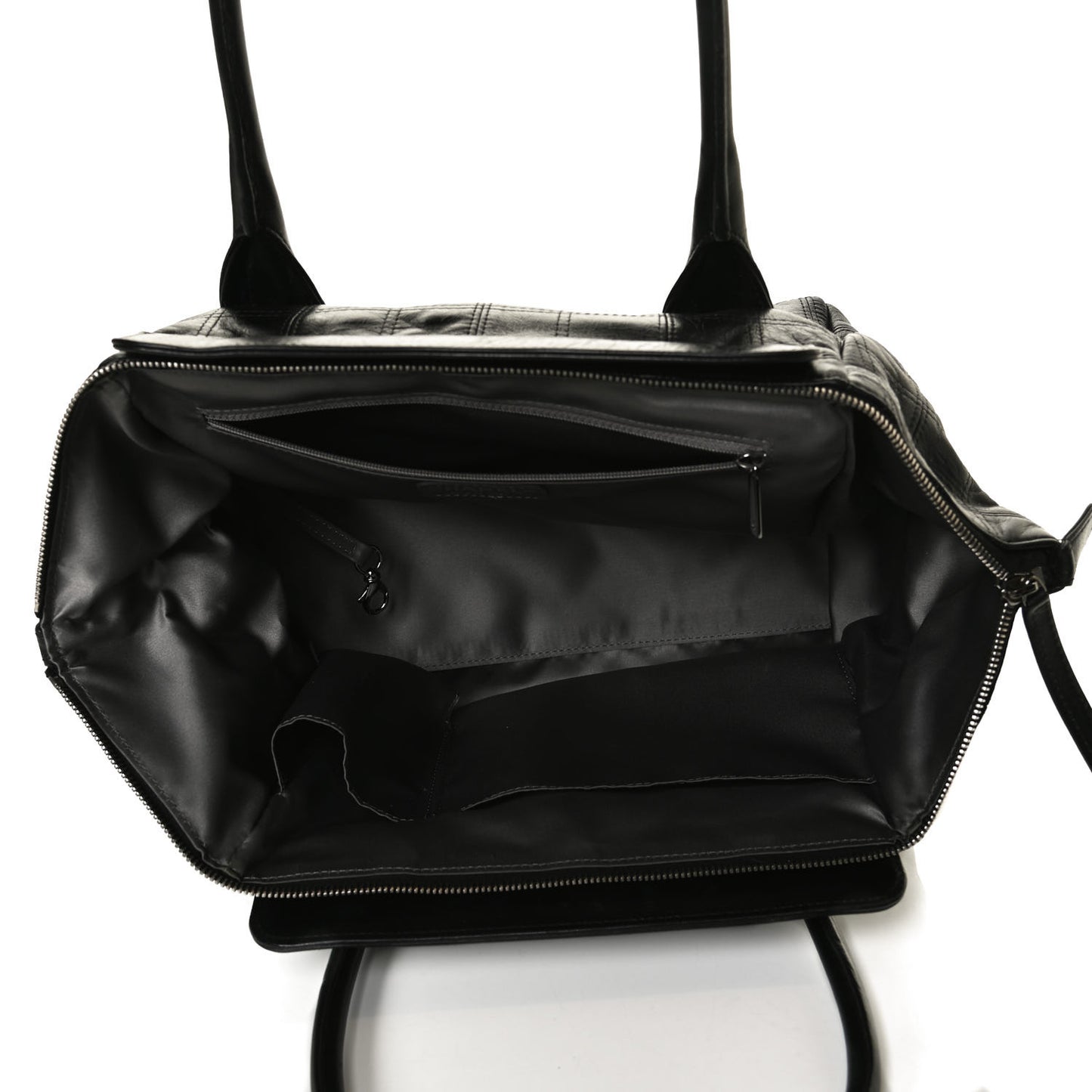 Lambskin Square Stitched Lax East West Tote Black