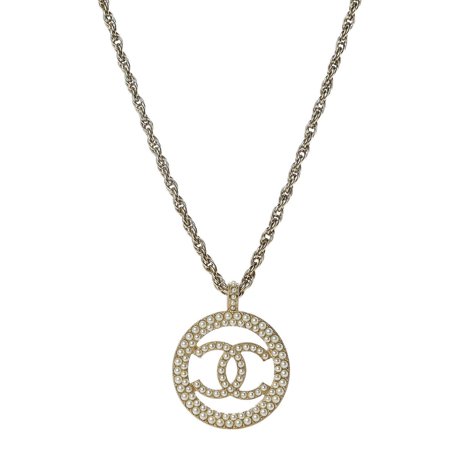 Pearl CC Medallion Necklace Gold