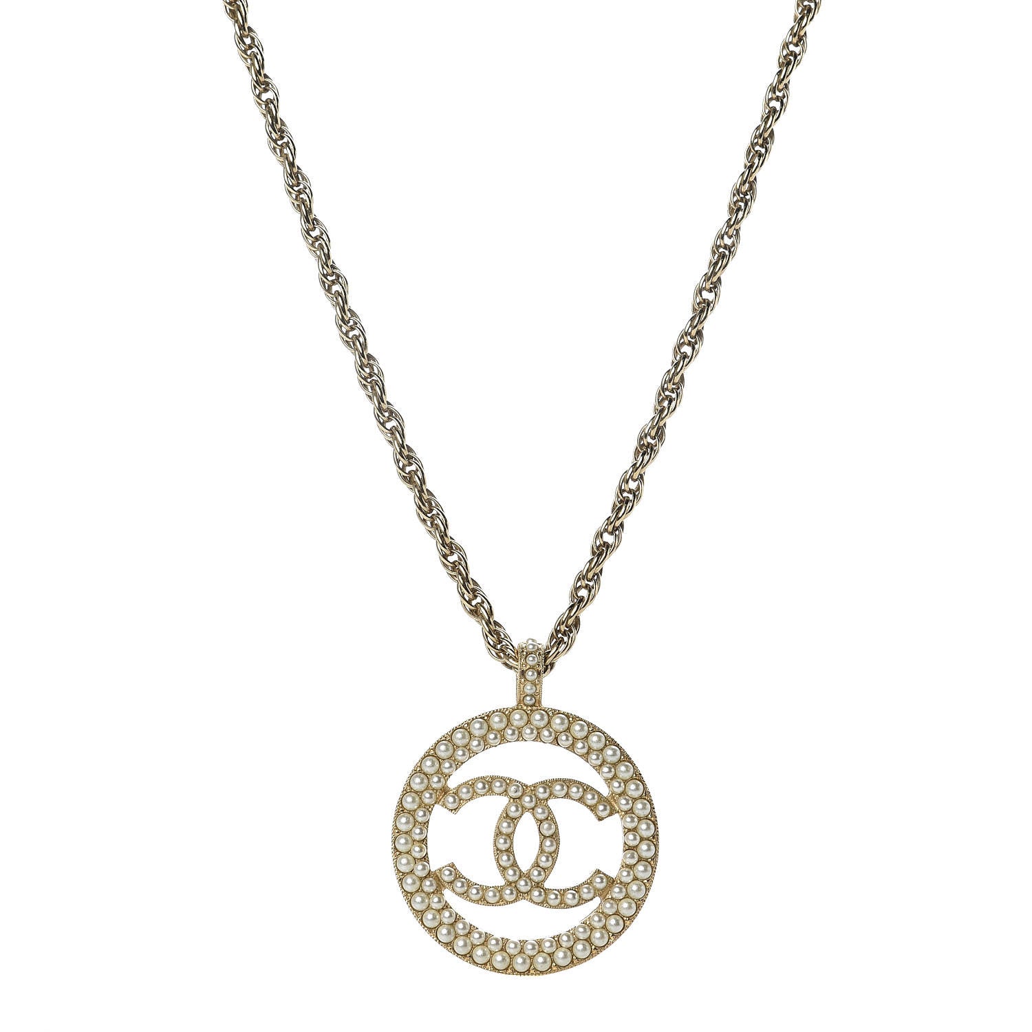 Chanel Pearl CC Medallion Necklace Gold 1 of 6