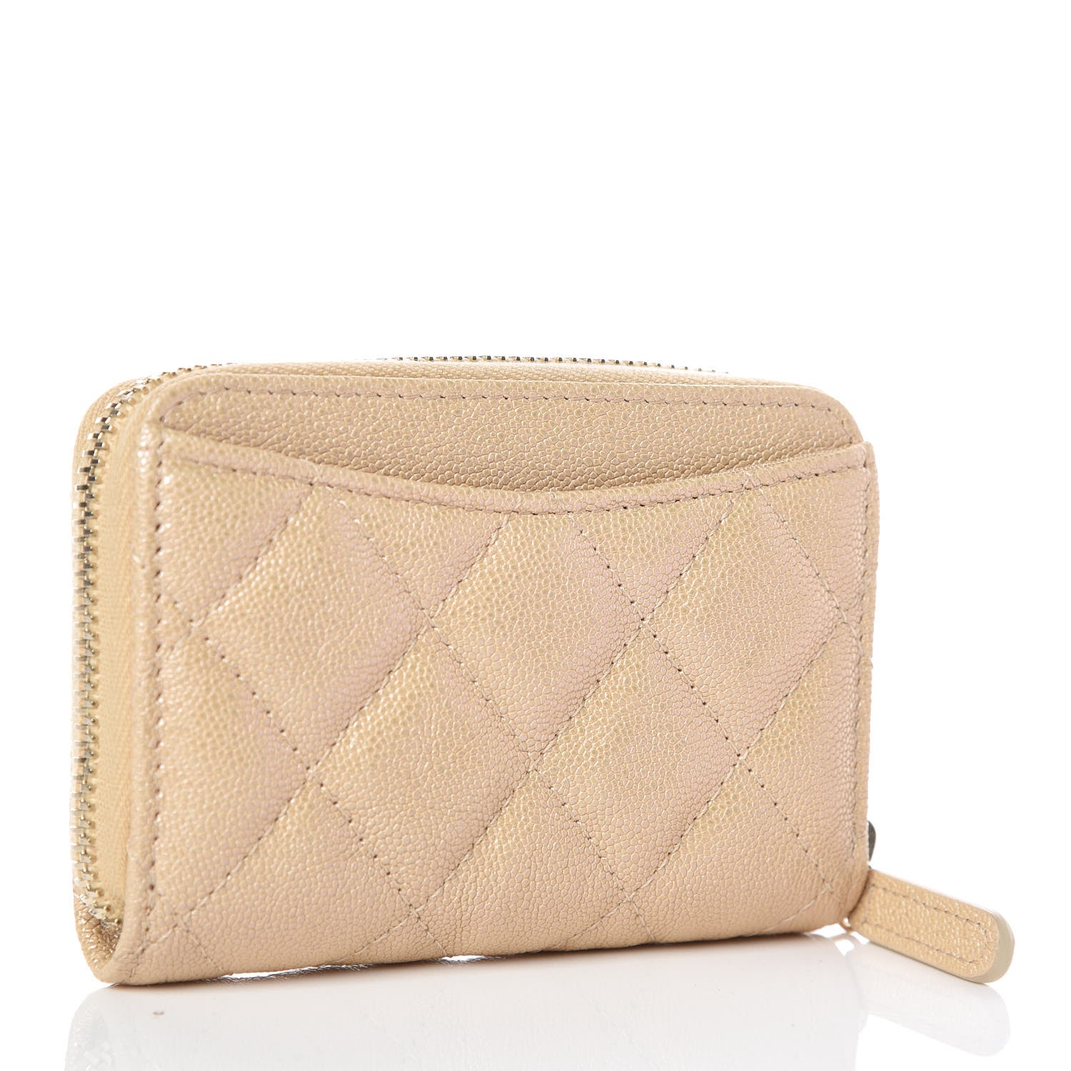 Chanel Iridescent Caviar Quilted Zip Card Holder Beige 3 of 9
