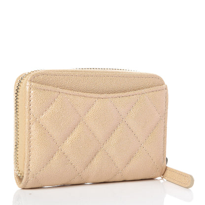 Chanel Iridescent Caviar Quilted Zip Card Holder Beige 3 of 9