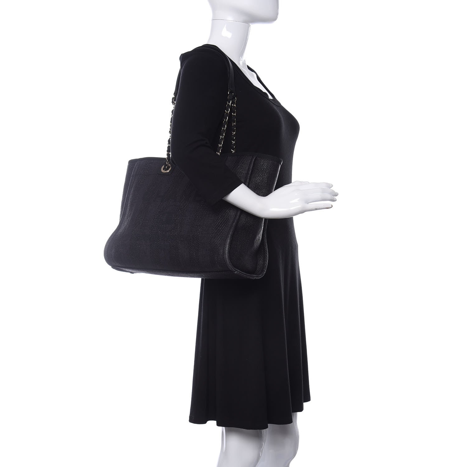 Chanel Mixed Fibers Striped Small Deauville Tote Black 2 of 10