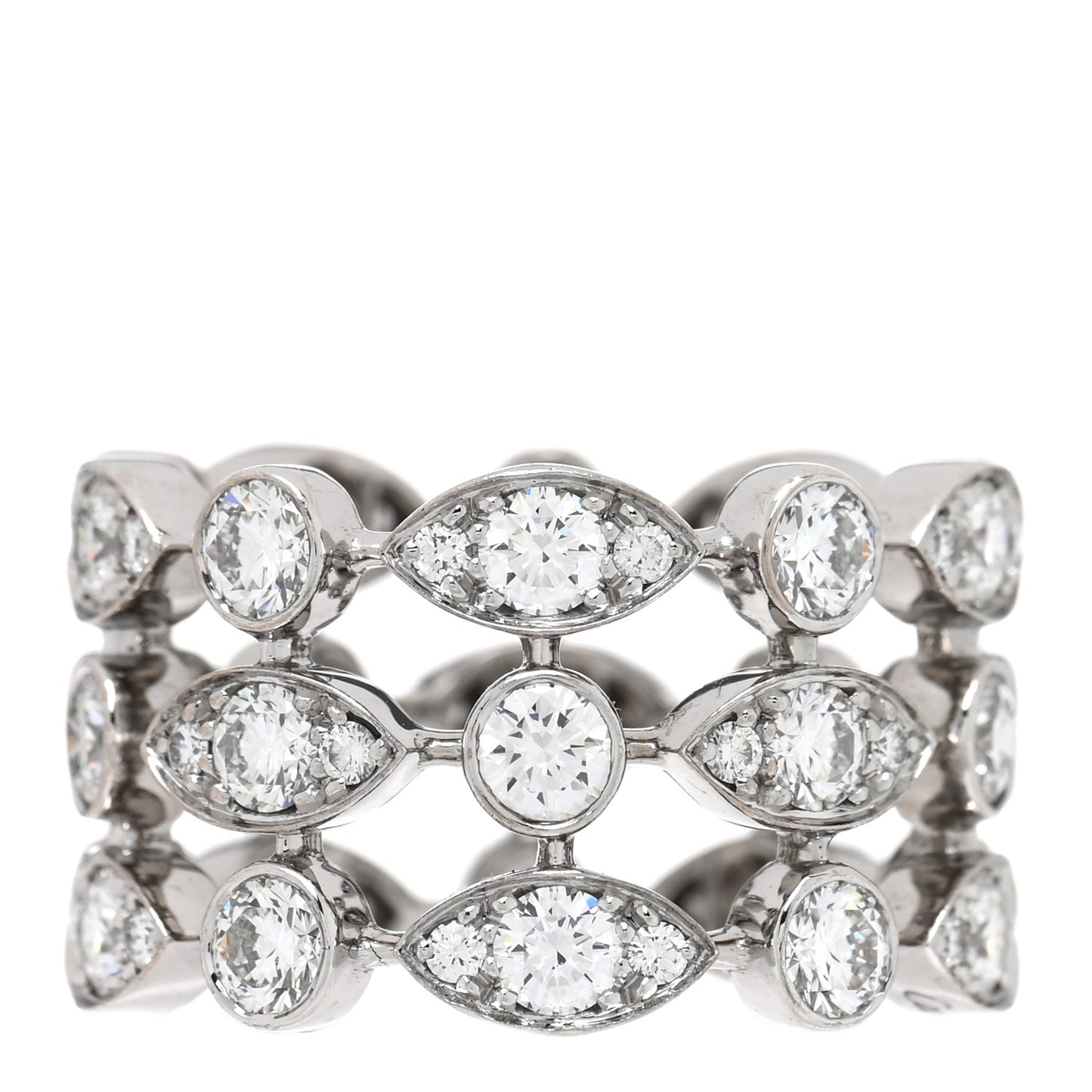 18K White Gold Diamond Diadea 3 Row Ring 54 7
