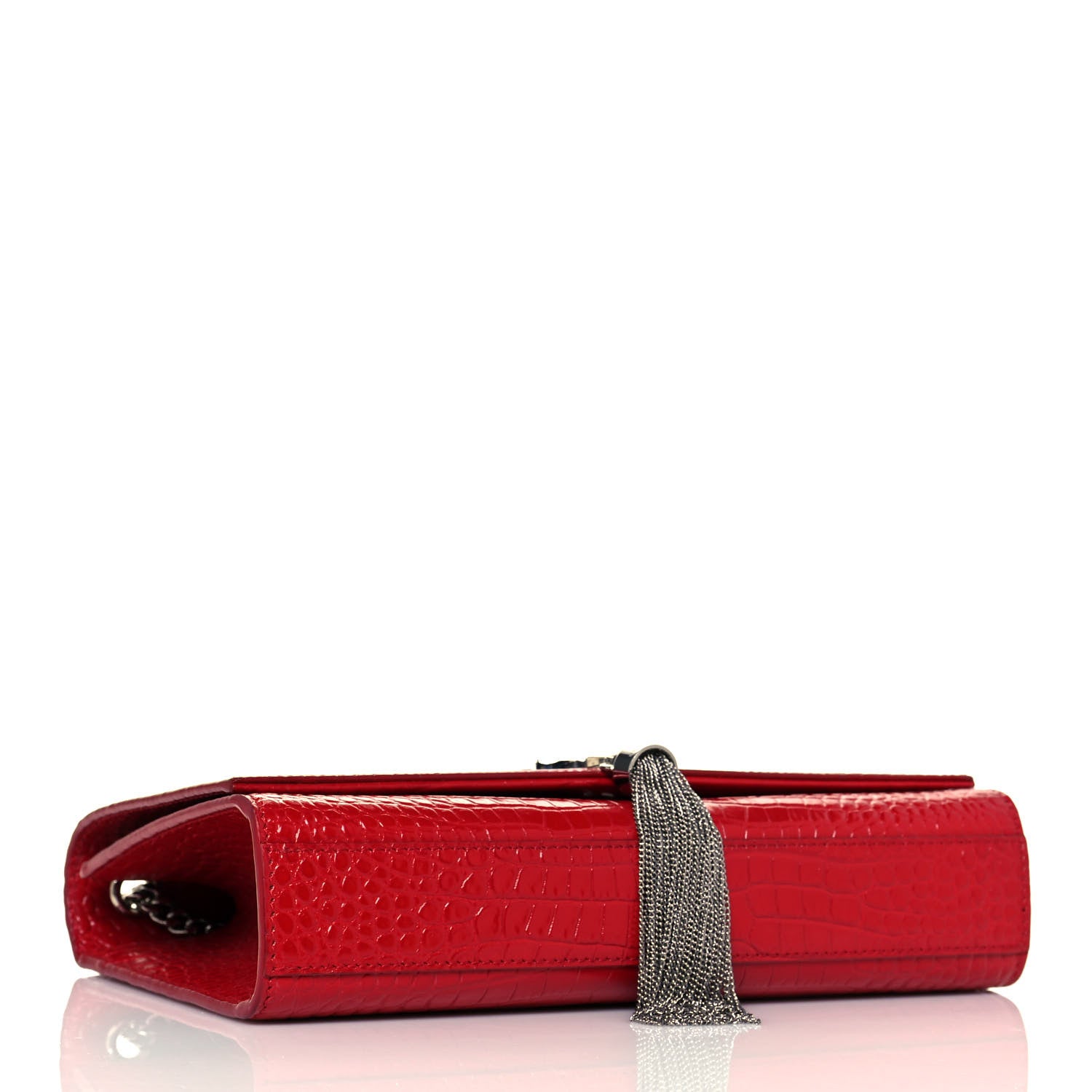 Saint Laurent Calfskin Crocodile Embossed Medium Classic Monogram Kate Tassel Satchel Red 4 of 11