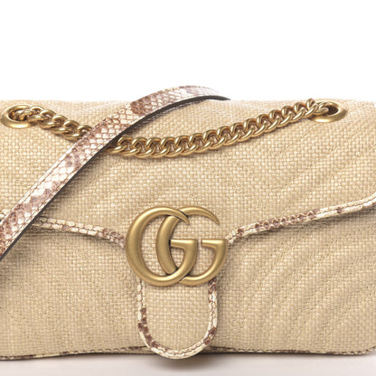 Gucci Raffia Elaphe Matelasse Small GG Marmont Shoulder Bag Natural Cream Brown 8 of 10