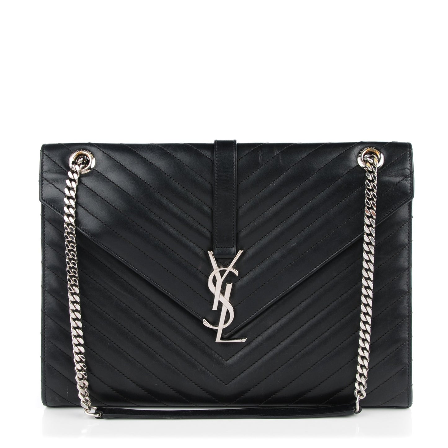 Smooth Calfskin Matelasse Chevron Large Monogram Satchel Black