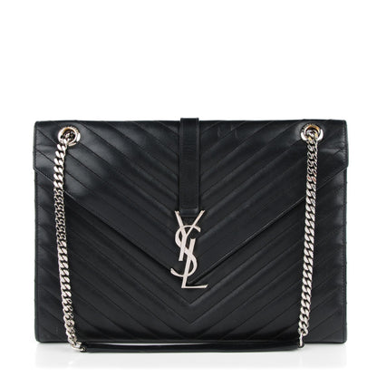 Saint Laurent Smooth Calfskin Matelasse Chevron Large Monogram Satchel Black 1 of 10