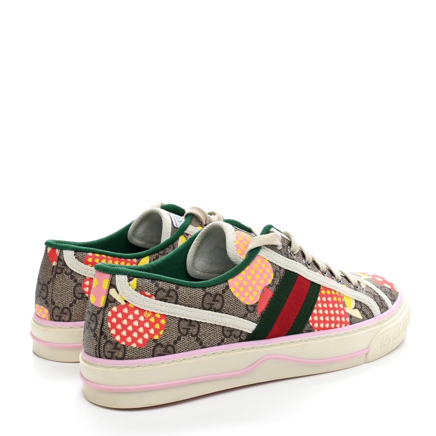 Gucci GG Supreme Monogram Les Pommes Web Womens 1977 Tennis Sneakers 38 Beige Ebony Mystic White 4 of 11