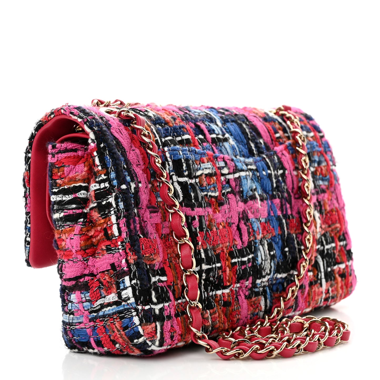 Tweed Quilted Medium Double Flap Red Pink Black