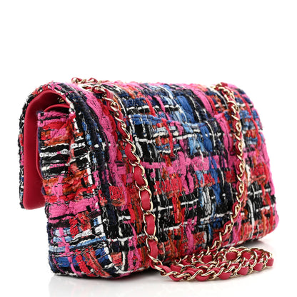 Chanel Tweed Quilted Medium Double Flap Red Pink Black 3 of 13
