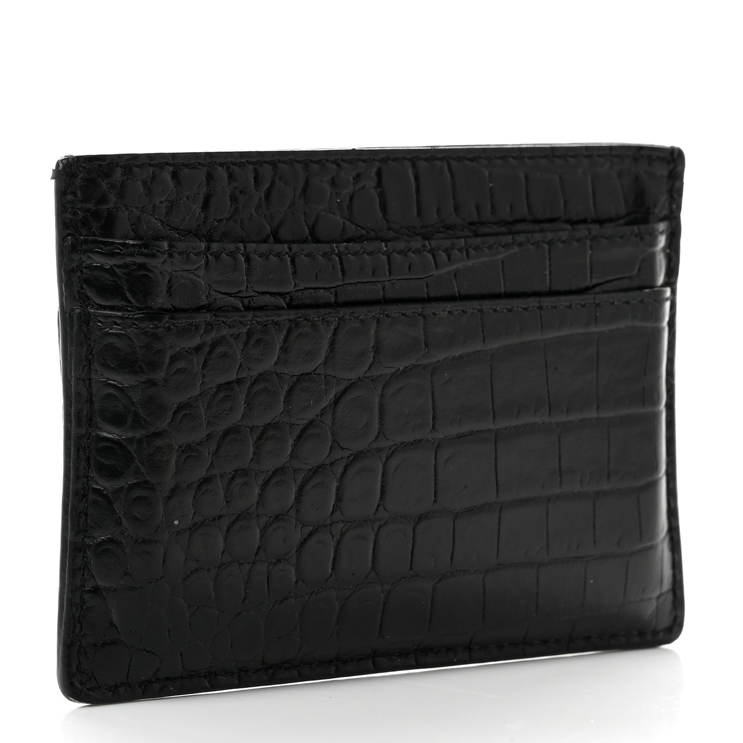 Calfskin Crocodile Embossed Monogram Credit Card Case Black