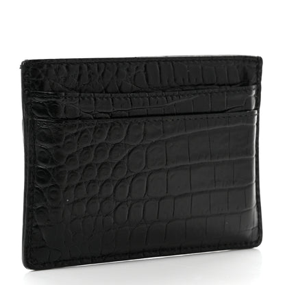 Saint Laurent Calfskin Crocodile Embossed Monogram Credit Card Case Black 3 of 8