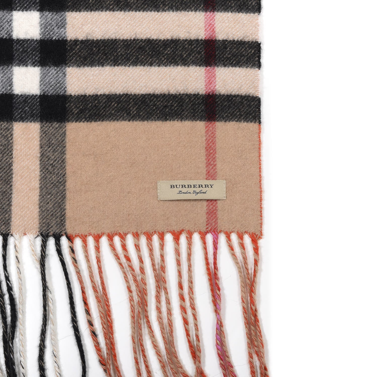 Burberry Cashmere Giant Check To Check Reversible Fringe Scarf Camel Bright Orange 3 of 3