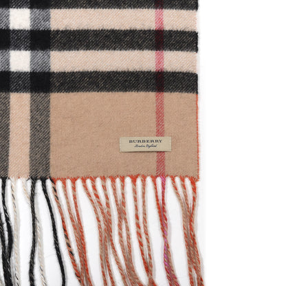 Burberry Cashmere Giant Check To Check Reversible Fringe Scarf Camel Bright Orange 3 of 3