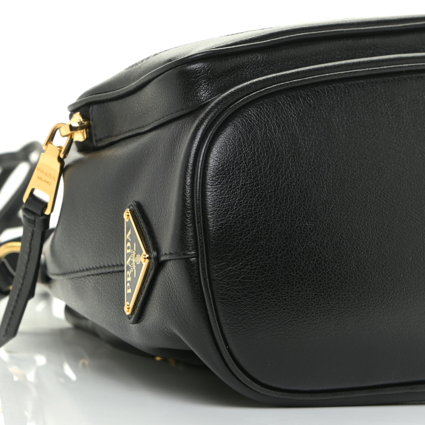 Glace Calfskin Embossed Secchiello Bucket Bag Black