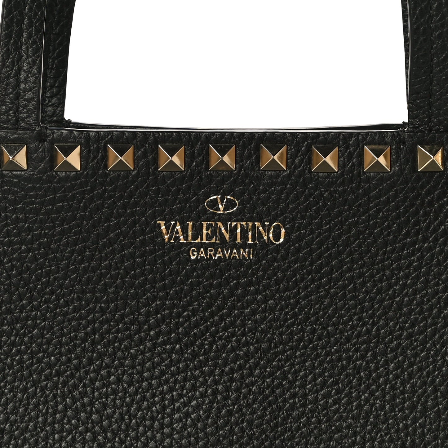 Grained Calfskin Small Rockstud Shoulder Tote Black