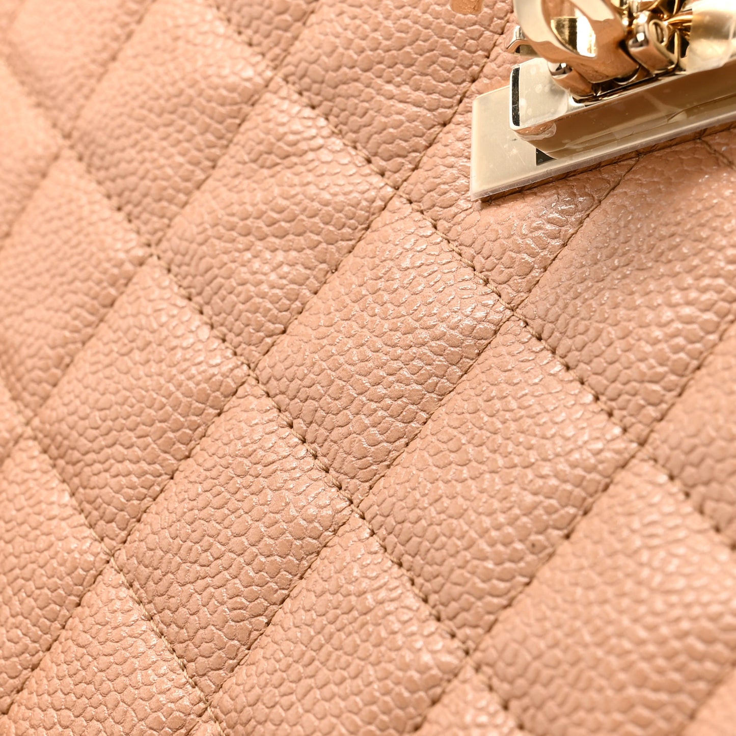Caviar Quilted Medium Golden Class Pouch Beige