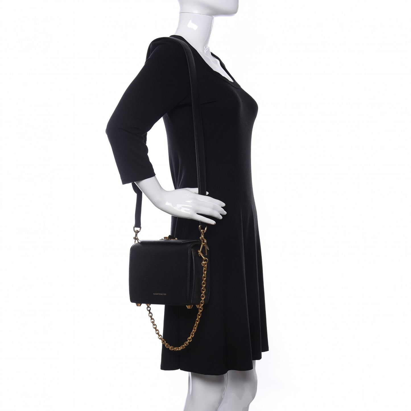 Fine Grain Goatskin Box Shoulder Bag 19 Black
