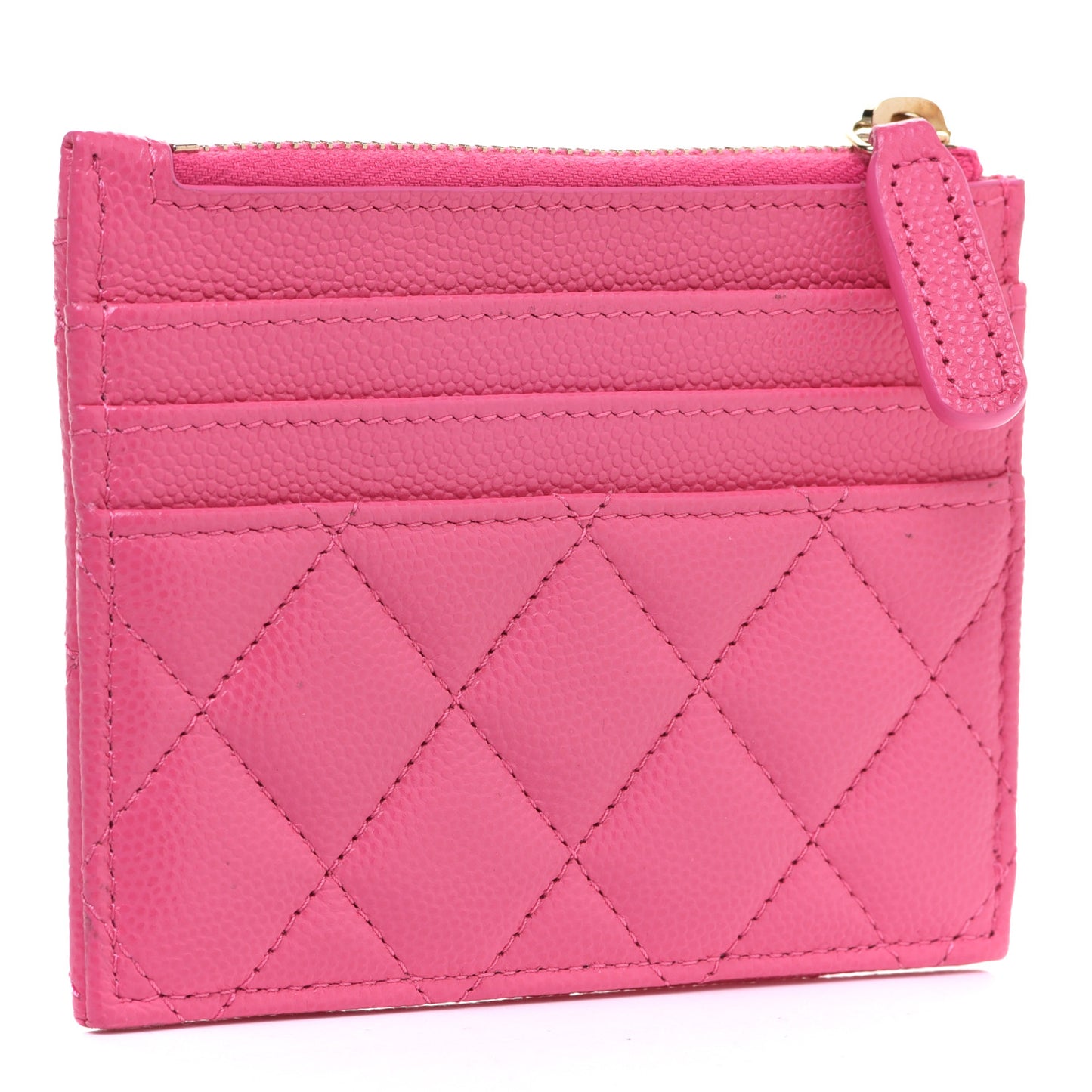 Caviar Quilted CC Zip Card Holder Pink