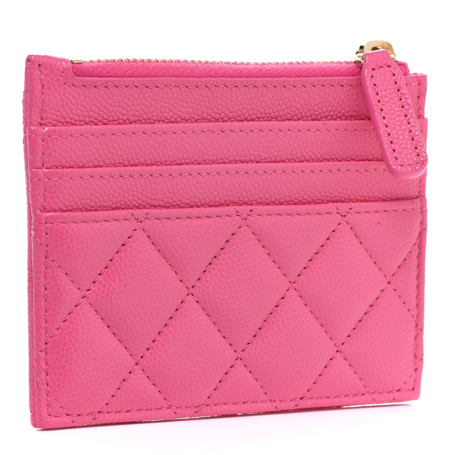 Chanel Caviar Quilted CC Zip Card Holder Pink 3 of 9