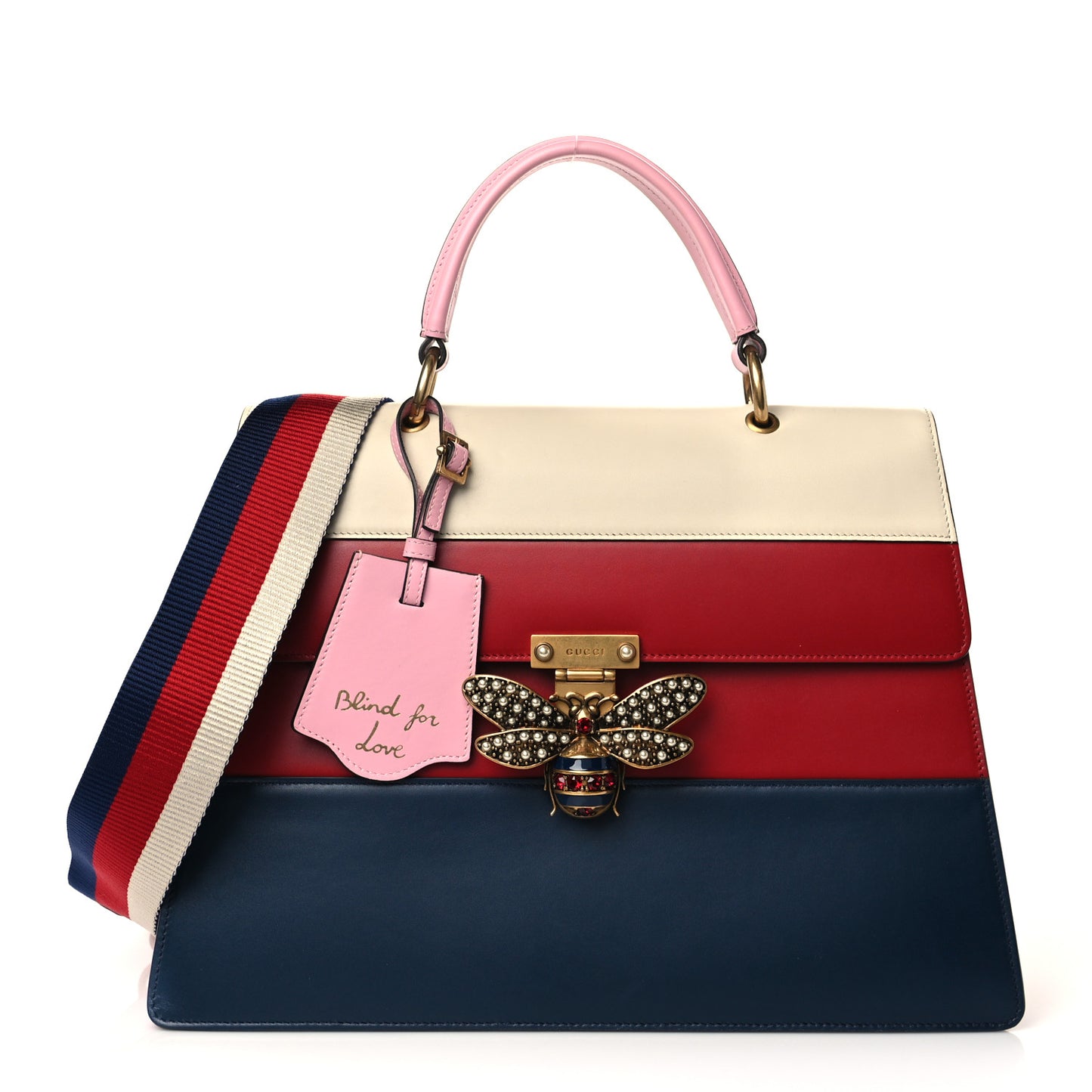 Calfskin Sylvie Web Large Queen Margaret Top Handle Bag Blue Agata Hibiscus Red Mystic White Sugar Pink