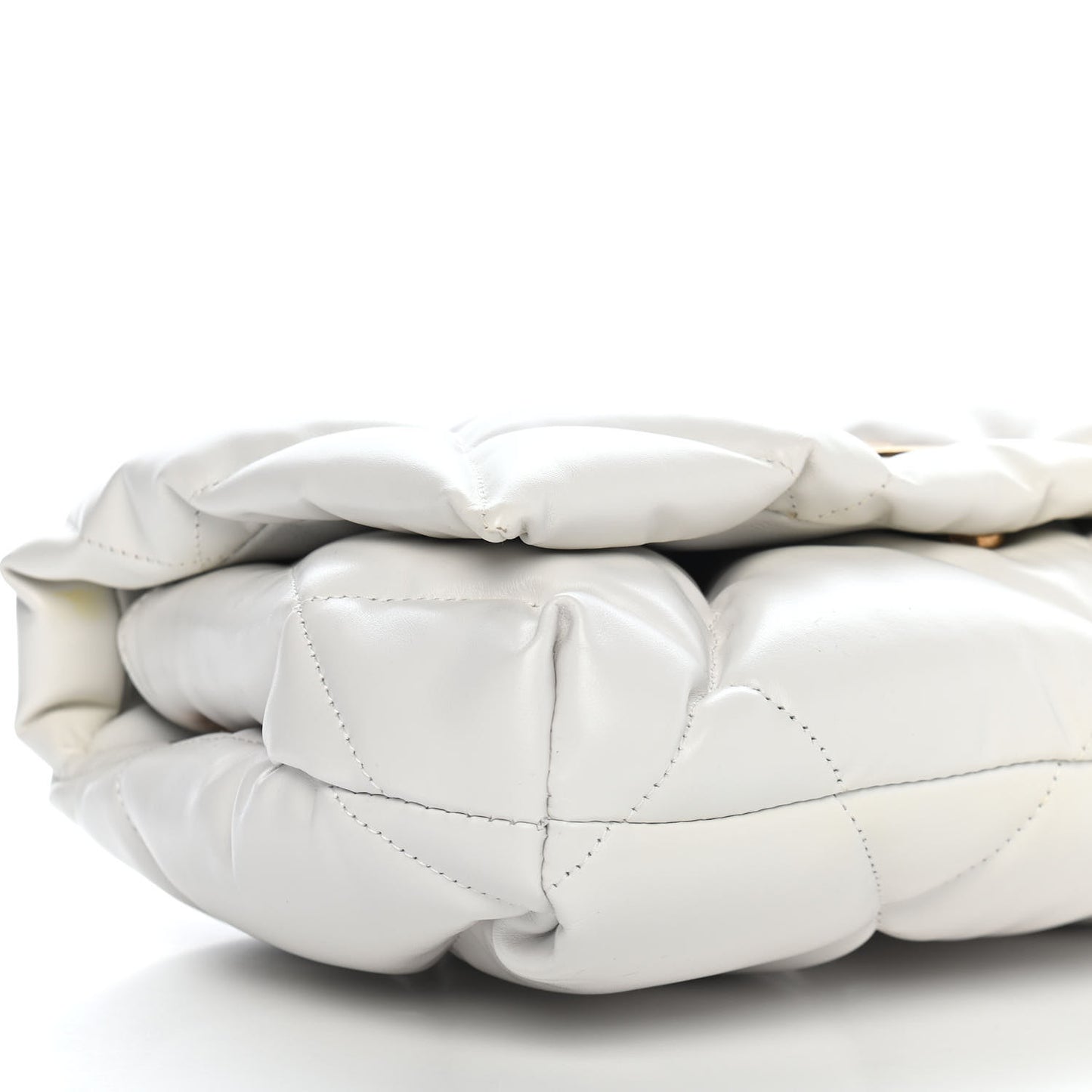 Nappa Calfskin Quilted Touch B Puffy Clutch White