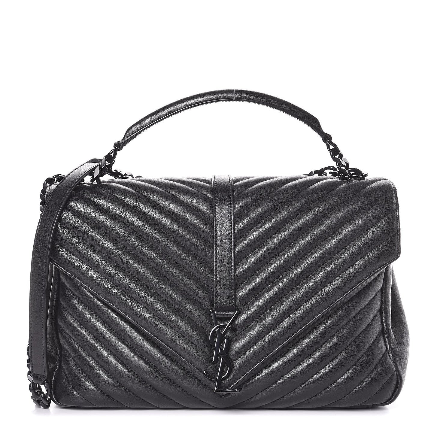 Sheepskin Matelasse Chevron Monogram Large College Satchel Black