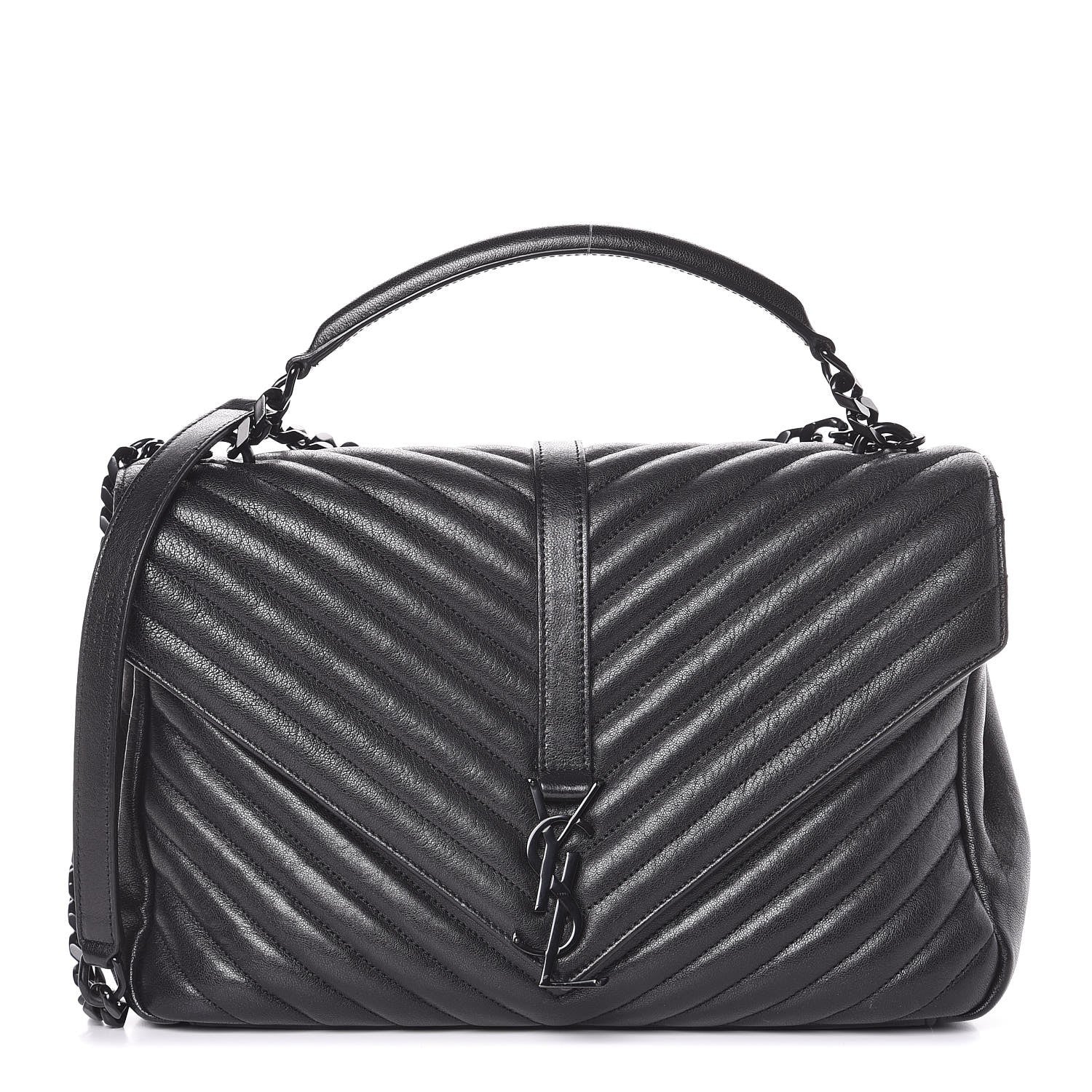 Saint Laurent Sheepskin Matelasse Chevron Monogram Large College Satchel Black 1 of 9