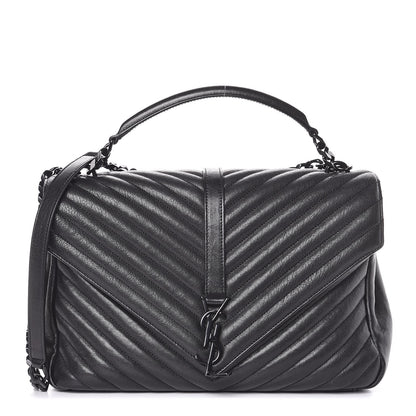 Saint Laurent Sheepskin Matelasse Chevron Monogram Large College Satchel Black 1 of 9