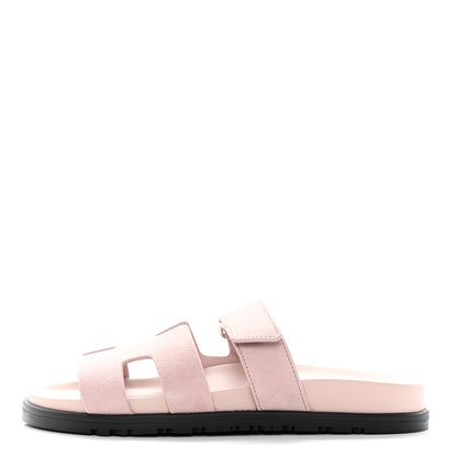 Hermes Suede Goatskin Womens Chypre Sandals 37.5 Rose Porcelaine 1 of 9