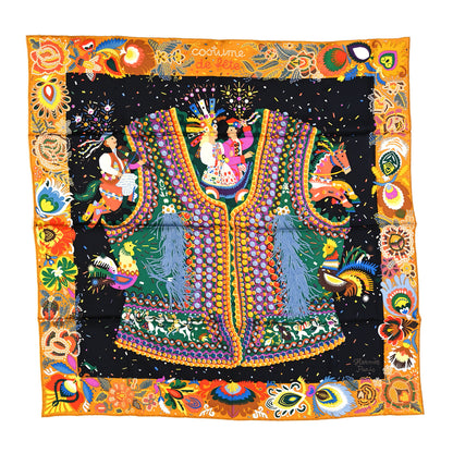 Hermes Silk Costume de Fete Scarf 90 Curry Black Vert 1 of 5