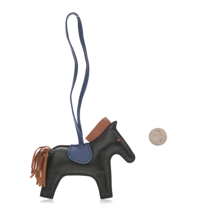 Hermes Milo Lambskin Grigri Rodeo Horse Bag Charm MM Black Bleu Saphir Gold 2 of 5