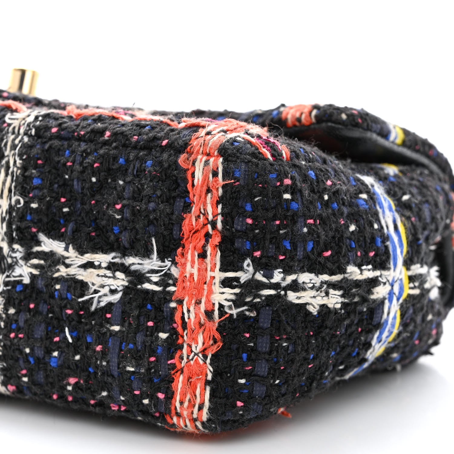 Chanel Tweed Quilted Mini Rectangular Flap Black Orange Blue 10 of 10