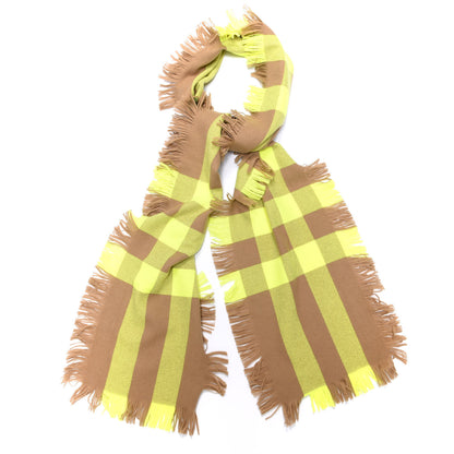 Burberry Wool Half Mega Check Fringe Scarf Neon Yellow 1 of 4