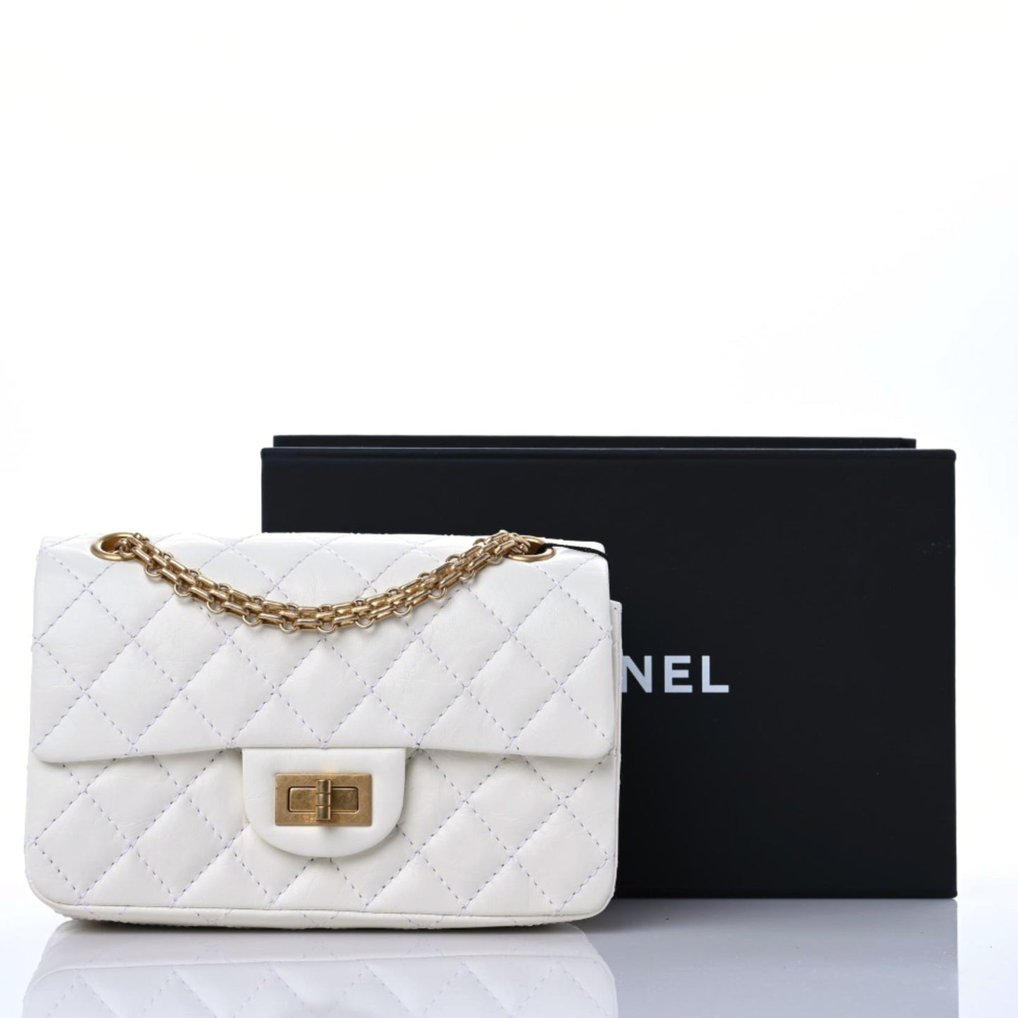 Aged Calfskin Quilted 2.55 Reissue Mini Flap White