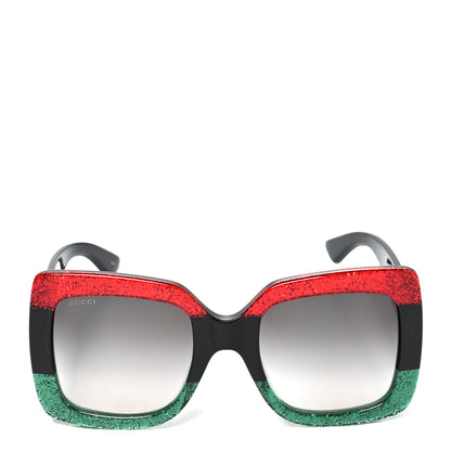 Gucci Acetate Square Frame Sunglasses GG0083S Glitter Red Black Green 2 of 9