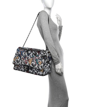 Chanel Tweed Strass Quilted XXL Plane Flap Black Multicolor 2 of 11