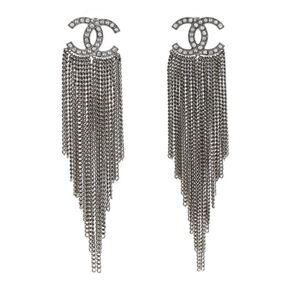 Chanel Baguette Crystal CC Chain Drop Earrings Silver 1 of 4