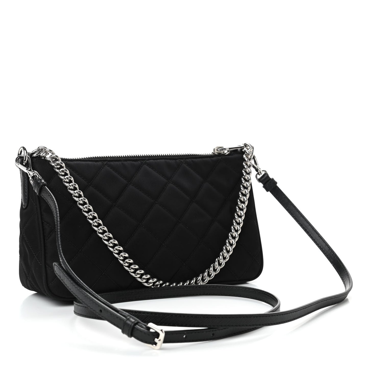 Nylon Tessuto Impuntu Quilted Crossbody Bag Black
