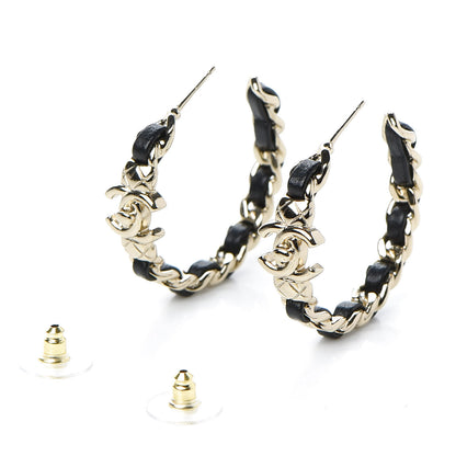 Chanel Lambskin CC Turnlock Chain Hoop Earrings Gold Black 3 of 5